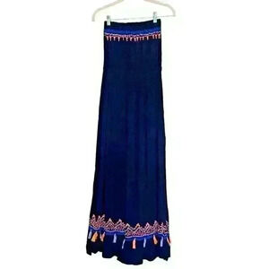 Skemo Size L Strapless Maxi Dress Embroidered Comfy Vacation‎ Party Wear
